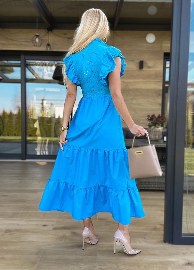 Turkusowa MAXI sukienka z modnym rozporkiem - M801