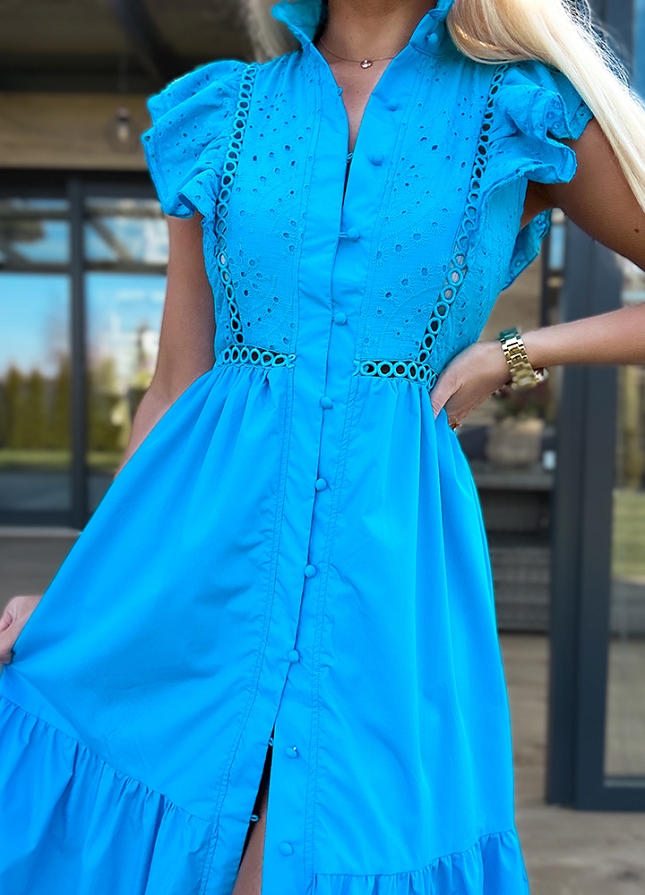 Turkusowa MAXI sukienka z modnym rozporkiem - M801
