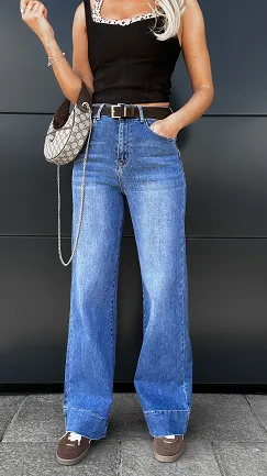 Ekskluzywne elastyczne spodnie jeansowe WIDE LEG FIT - P991