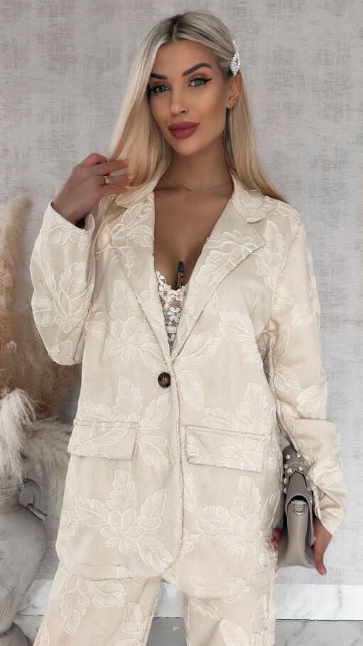 Oryginalny zamszowy komplet cały haftowany marynarka + spodnie ONE SIZE - R859
