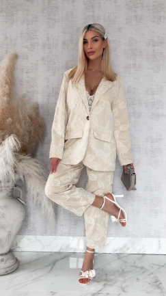 Oryginalny zamszowy komplet cały haftowany marynarka + spodnie ONE SIZE - R859