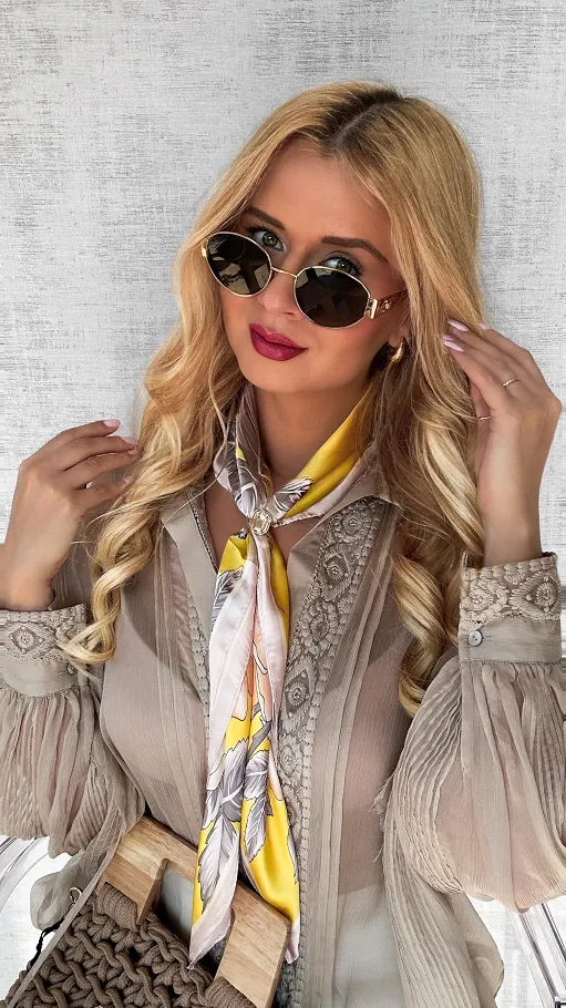 Żółta modna mini APASZKA w kwiaty - P667