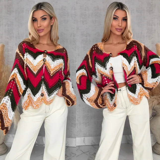 Oryginalny wiosenny sweter z modnymi rękawkami RED one size - R699