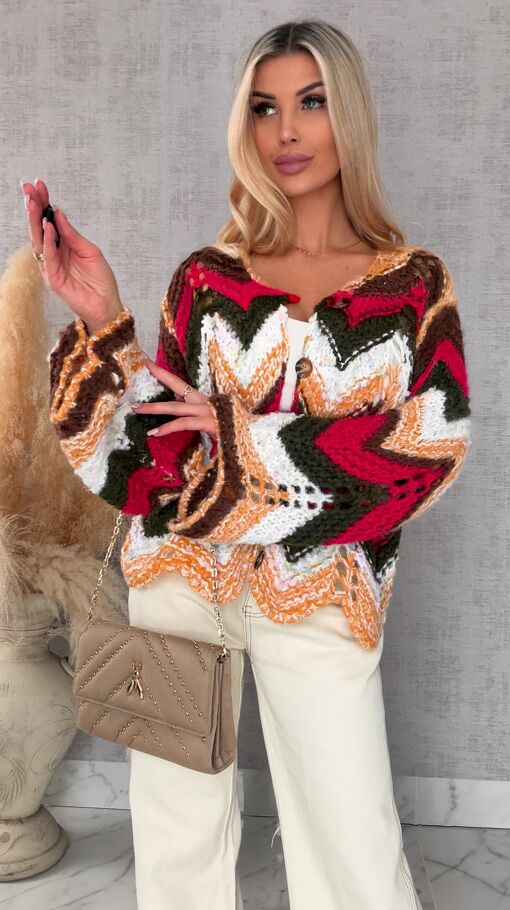 Oryginalny wiosenny sweter z modnymi rękawkami RED one size - R699