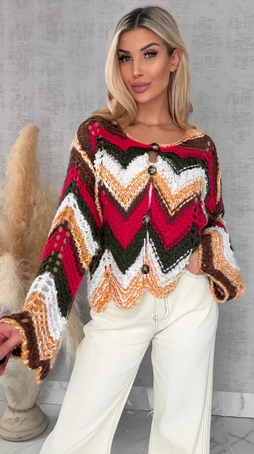 Oryginalny wiosenny sweter z modnymi rękawkami RED one size - R699