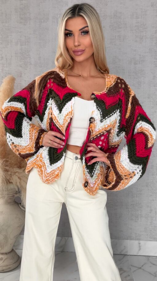 Oryginalny wiosenny sweter z modnymi rękawkami RED one size - R699