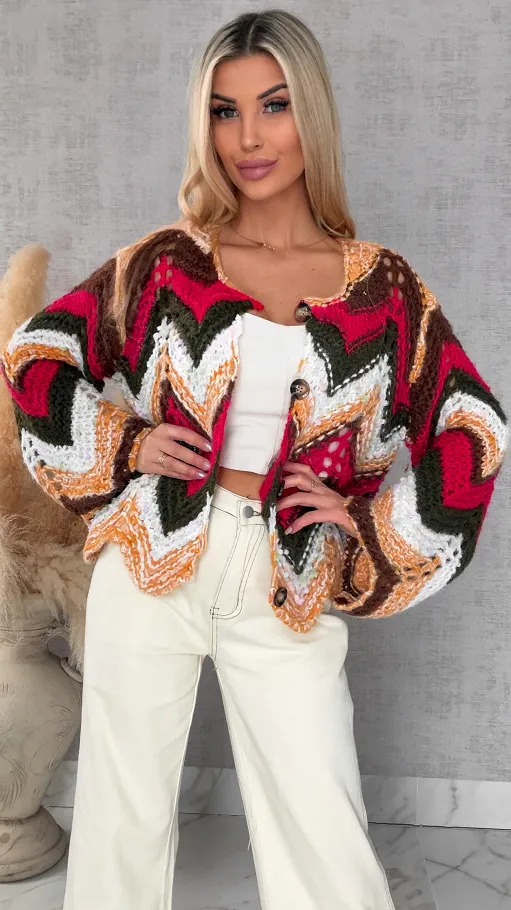 Oryginalny wiosenny sweter z modnymi rękawkami RED one size - R699