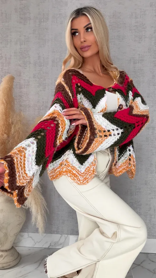 Oryginalny wiosenny sweter z modnymi rękawkami RED one size - R699