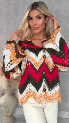 Oryginalny wiosenny sweter z modnymi rękawkami RED one size - R699