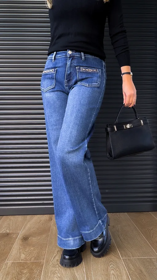 Niebieskie spodnie jeansowe WIDE LEG FIT bardzo elastyczne - R238