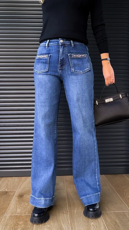 Niebieskie spodnie jeansowe WIDE LEG FIT bardzo elastyczne - R238