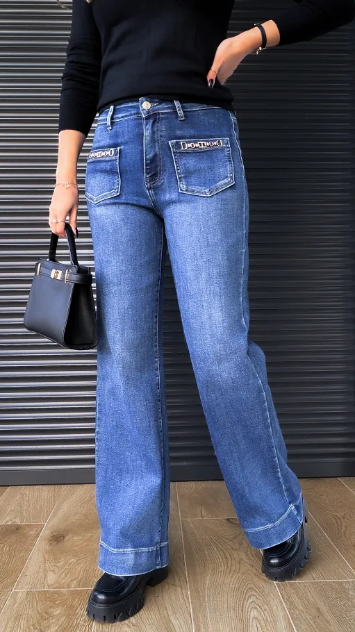 Niebieskie spodnie jeansowe WIDE LEG FIT bardzo elastyczne - R238