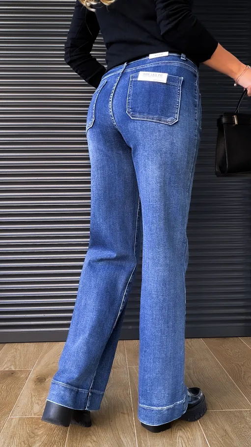 Niebieskie spodnie jeansowe WIDE LEG FIT bardzo elastyczne - R238