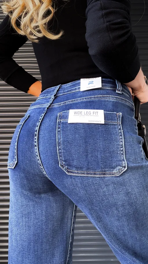 Niebieskie spodnie jeansowe WIDE LEG FIT bardzo elastyczne - R238