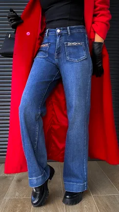 Niebieskie spodnie jeansowe WIDE LEG FIT bardzo elastyczne - R238