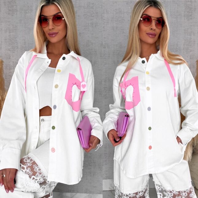 Biała katana jeansowa HEART one size - R604A