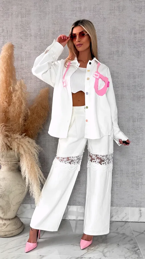 Biała katana jeansowa HEART one size - R604A