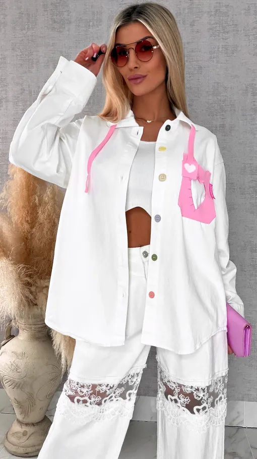 Biała katana jeansowa HEART one size - R604A