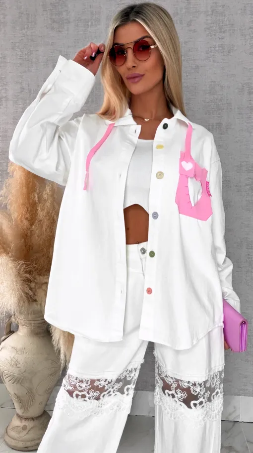 Biała katana jeansowa HEART one size - R604A