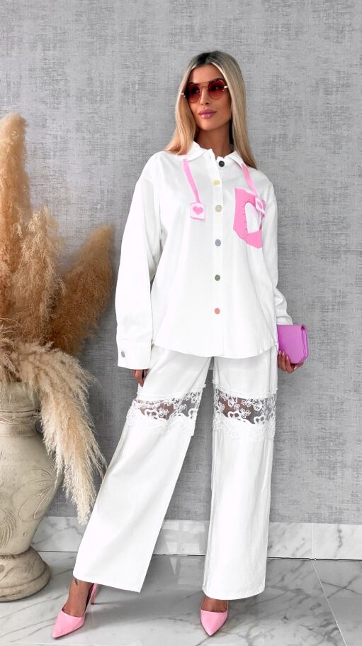 Biała katana jeansowa HEART one size - R604A