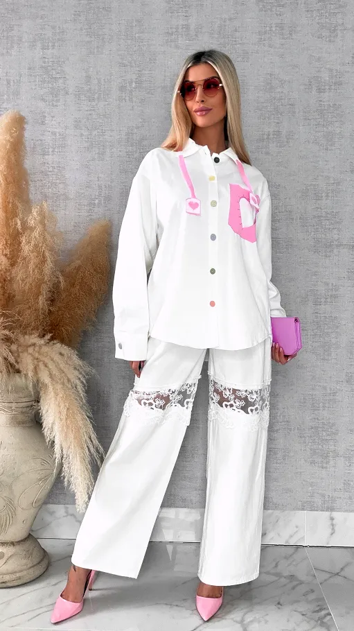 Biała katana jeansowa HEART one size - R604A