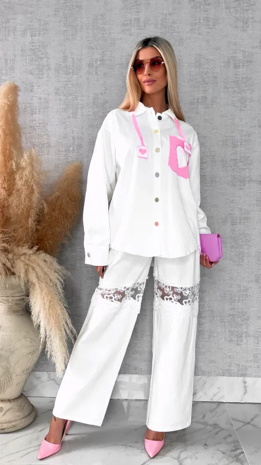 Biała katana jeansowa HEART one size - R604A