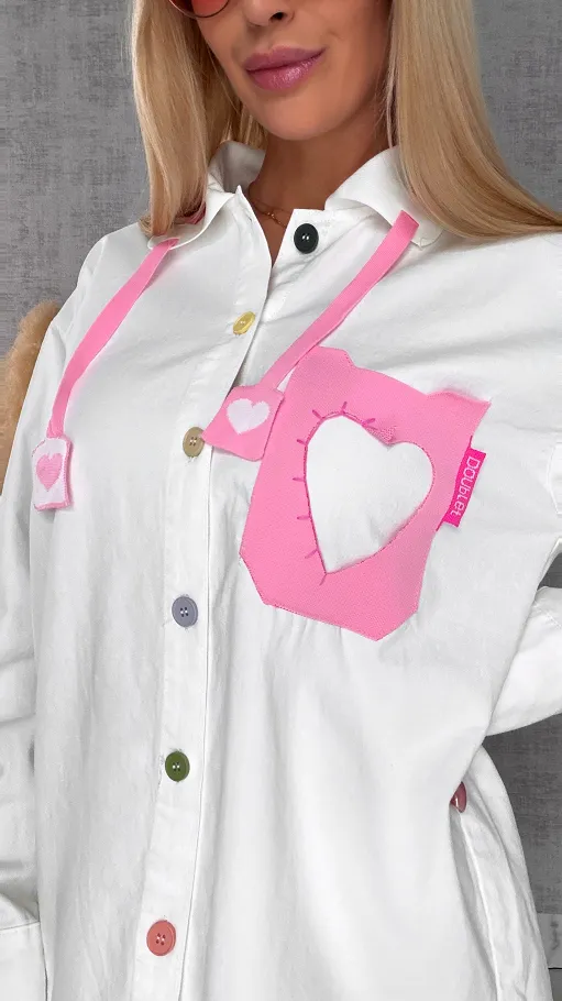 Biała katana jeansowa HEART one size - R604A