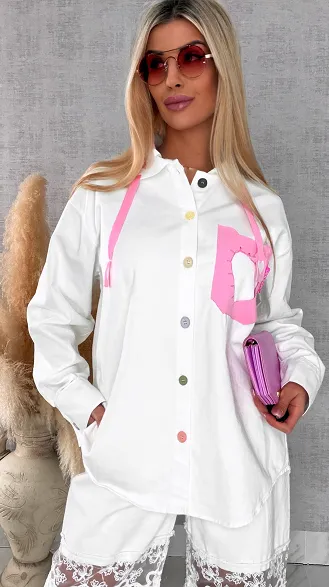 Biała katana jeansowa HEART one size - R604A