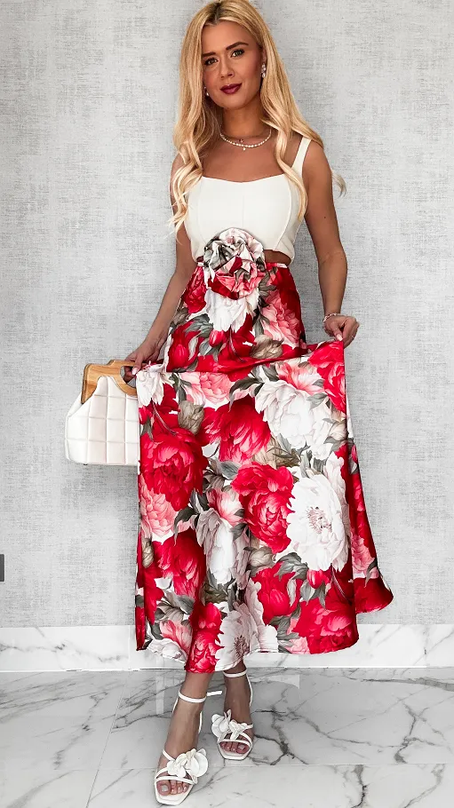 MAXI długa spódnica w kwiaty z różą ONE SIZE - P612