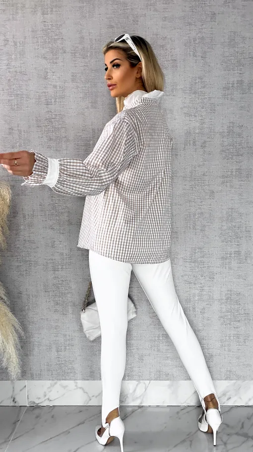 Super modna beżowa koszula w kratkę VICHY one size - R441