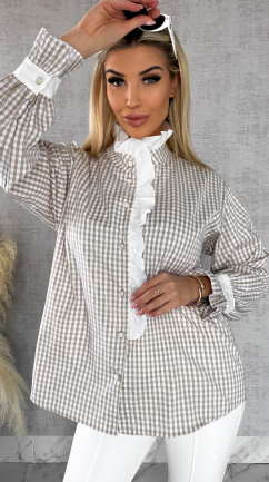 Super modna beżowa koszula w kratkę VICHY one size - R441