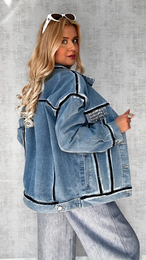 Oryginalna katana jeansowa z czarnym malowaniem ONE SIZE - P561A