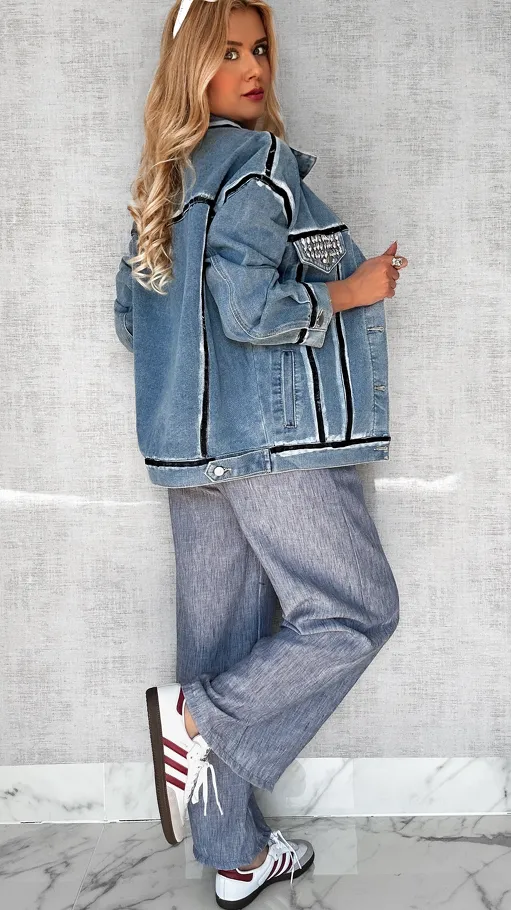 Oryginalna katana jeansowa z czarnym malowaniem ONE SIZE - P561A