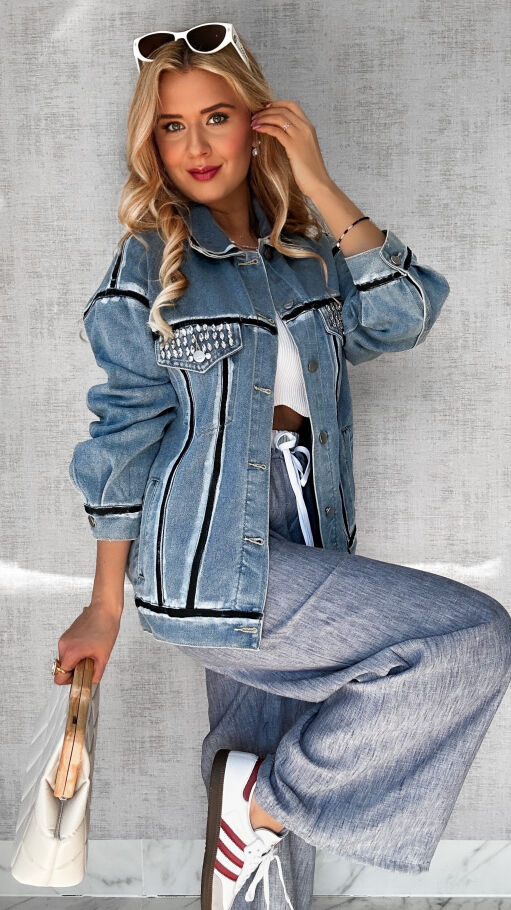 Oryginalna katana jeansowa z czarnym malowaniem ONE SIZE - P561A