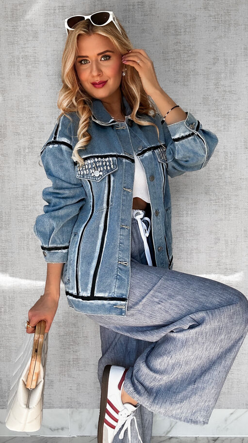 Oryginalna katana jeansowa z czarnym malowaniem ONE SIZE - P561A