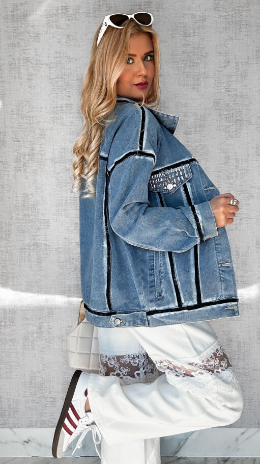Oryginalna katana jeansowa z czarnym malowaniem ONE SIZE - P561A
