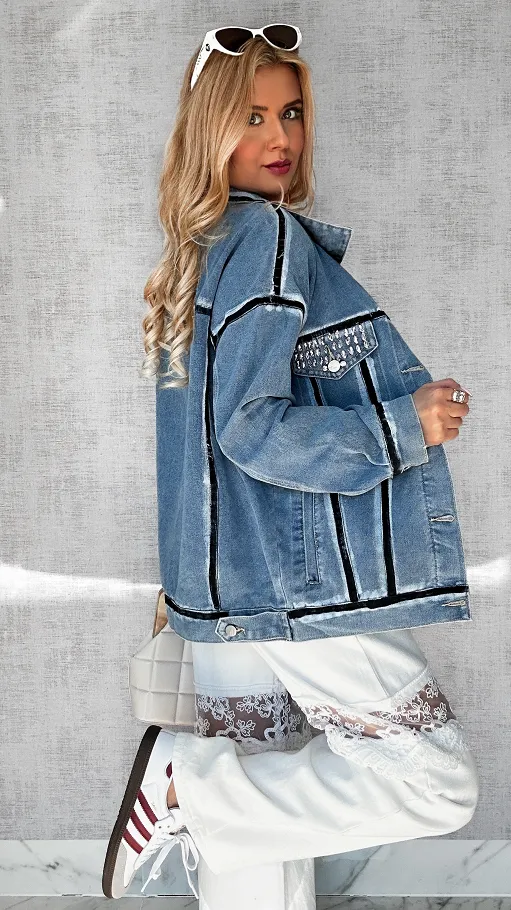 Oryginalna katana jeansowa z czarnym malowaniem ONE SIZE - P561A