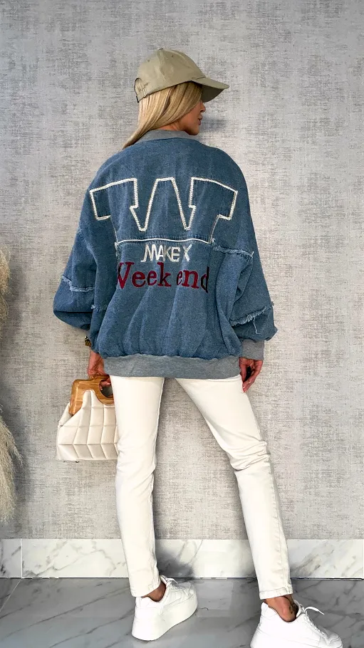 Luźna katana jeansowa w stylu bomberka oversize BLUE JEANS - R594