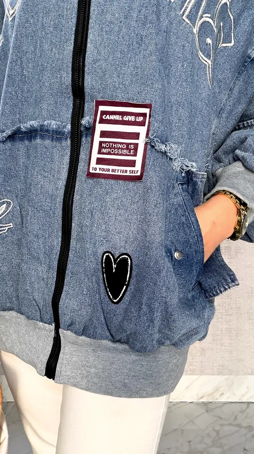 Luźna katana jeansowa w stylu bomberka oversize BLUE JEANS - R594