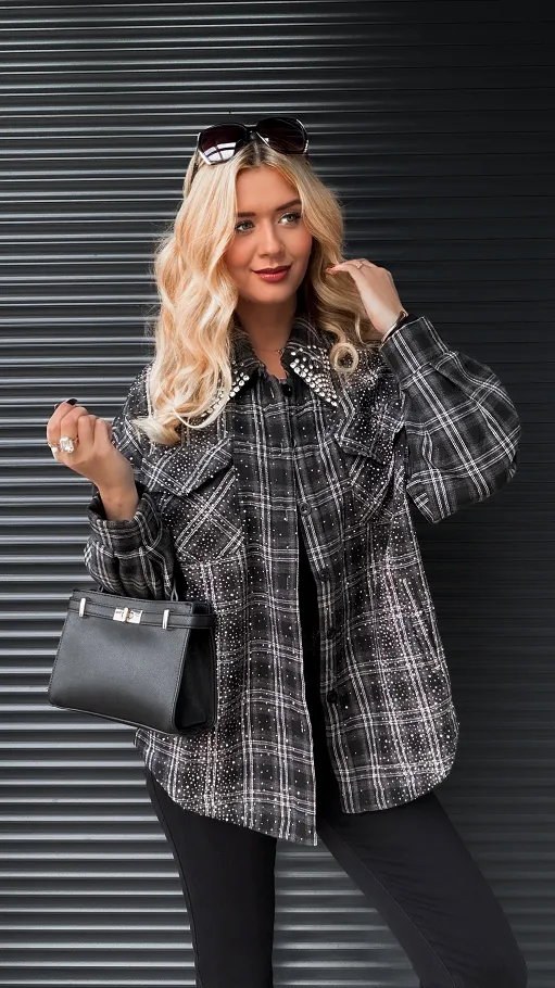 Bawełniana PREMIUM koszula w kratkę ocieplana futerkiem - R261