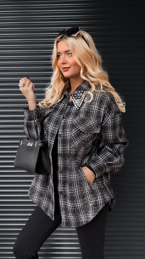 Bawełniana PREMIUM koszula w kratkę ocieplana futerkiem - R261