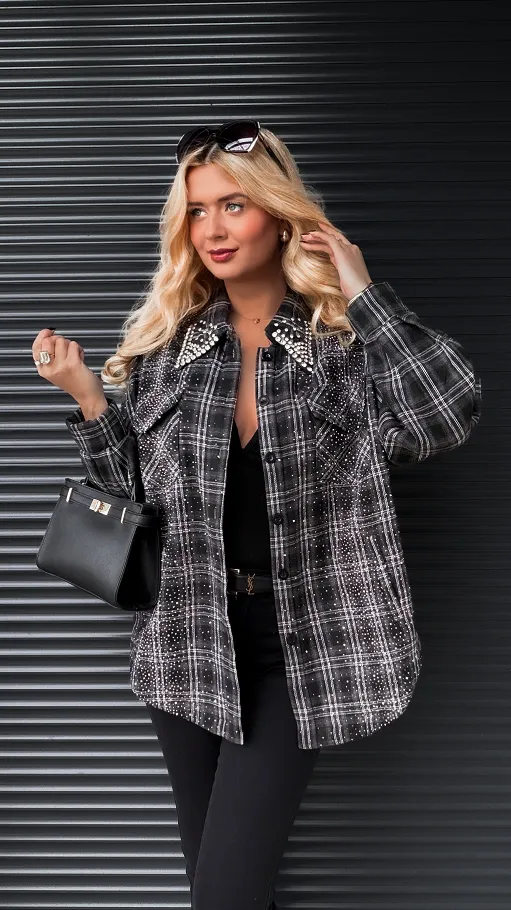 Bawełniana PREMIUM koszula w kratkę ocieplana futerkiem - R261