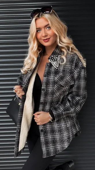 Bawełniana PREMIUM koszula w kratkę ocieplana futerkiem - R261