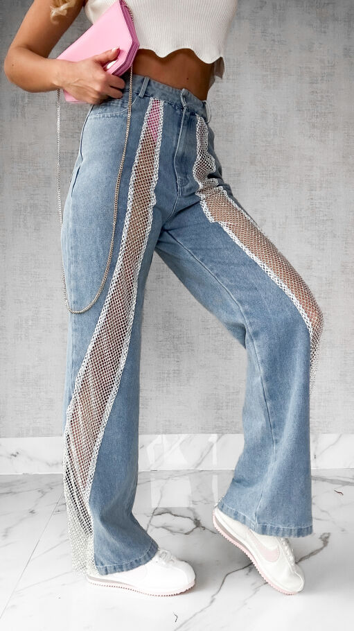 Spodnie jeansowe z siateczką BLUE JEANS - P202