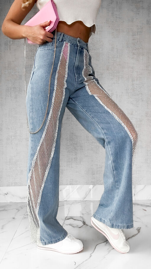 Spodnie jeansowe z siateczką BLUE JEANS - P202
