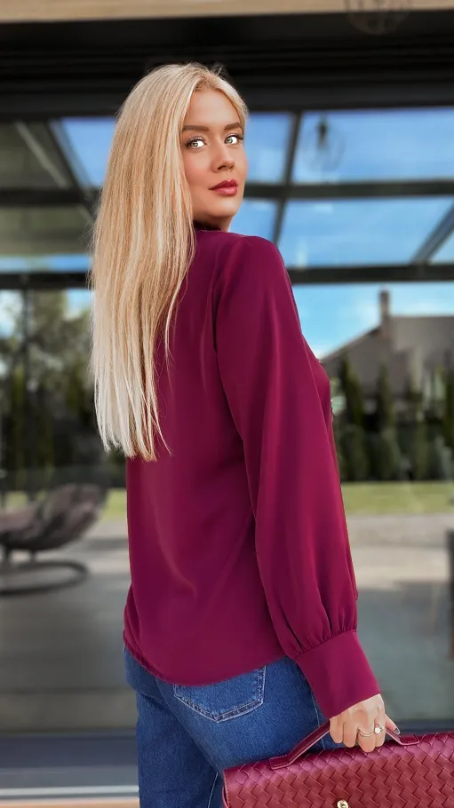 Elegancka bordowa koszula z apaszką ONE SIZE - R135B