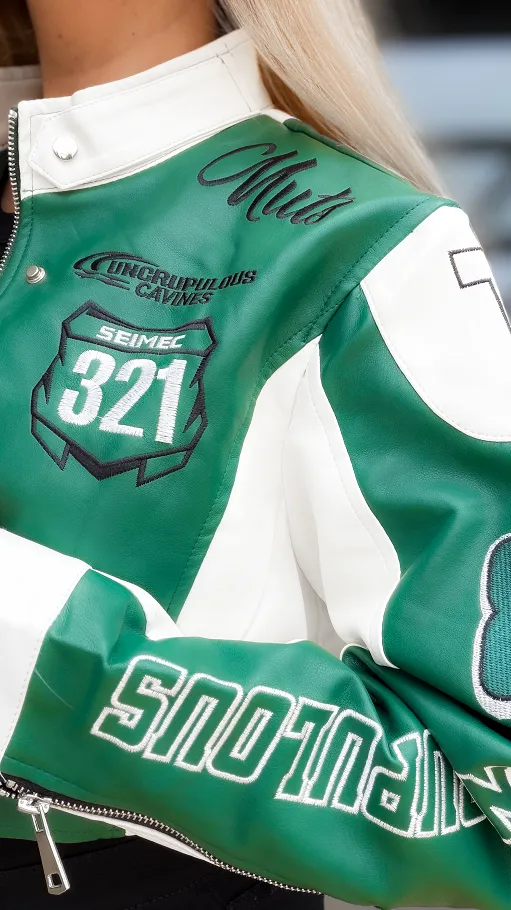 Zielona kurtka BIKER z eko skóry ONE SIZE - R149