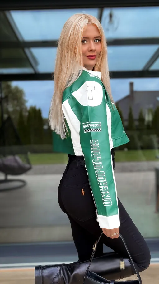 Zielona kurtka BIKER z eko skóry ONE SIZE - R149