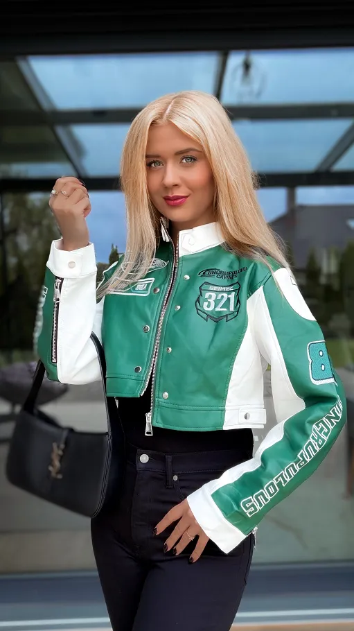 Zielona kurtka BIKER z eko skóry ONE SIZE - R149