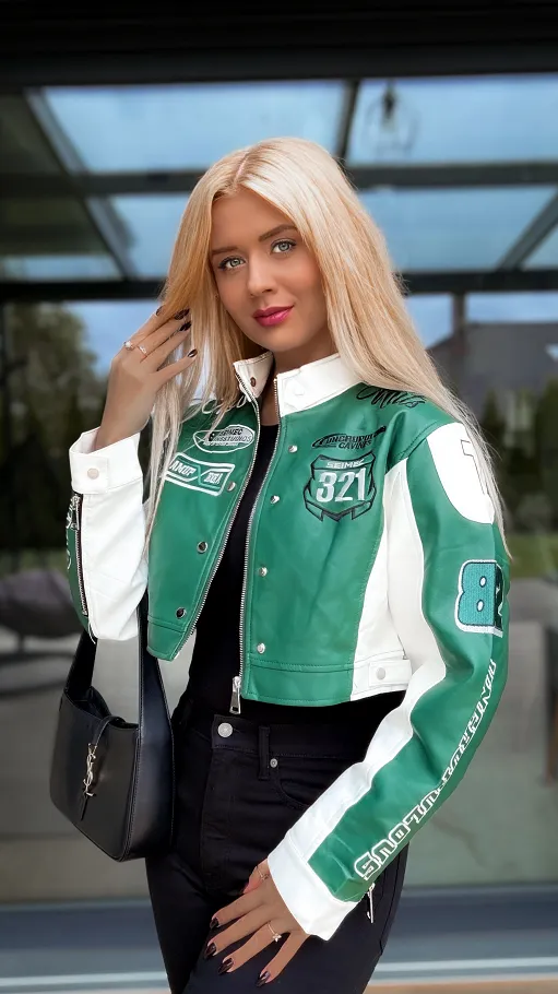 Zielona kurtka BIKER z eko skóry ONE SIZE - R149